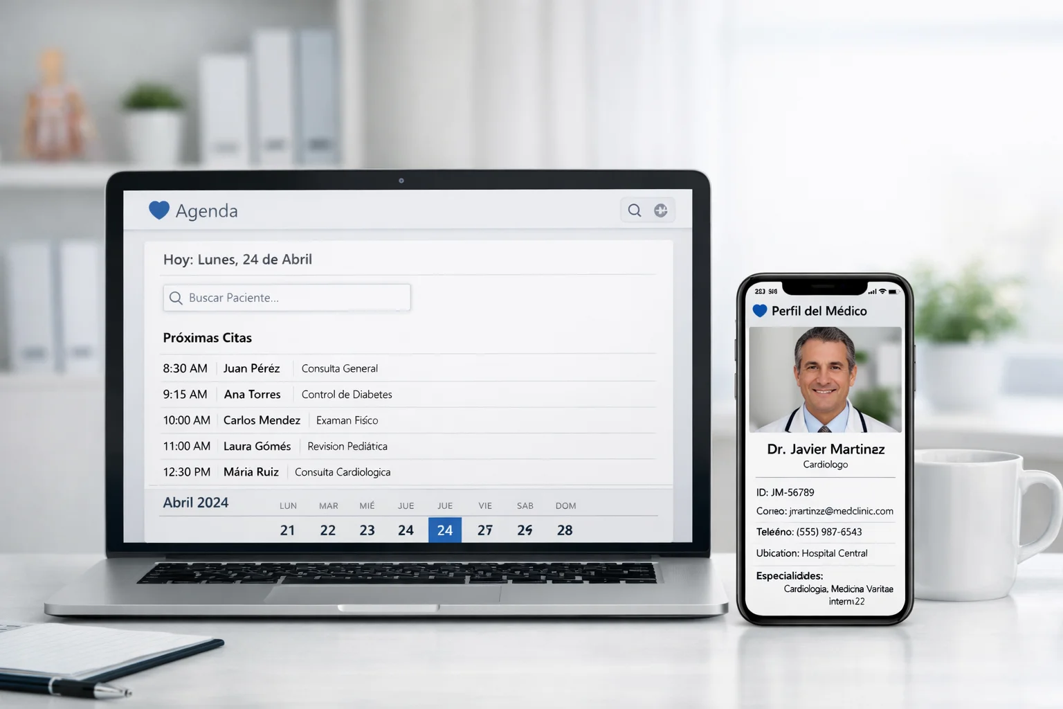 Dashboard de NeuraMed mostrando agenda médica, expediente clínico y estadísticas