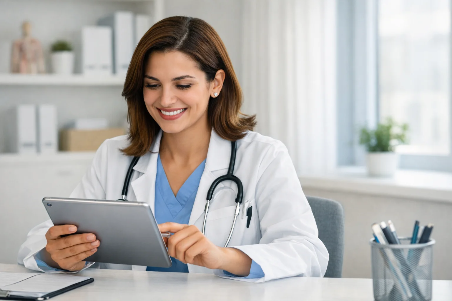 Médico usando NeuraMed en su consultorio para gestionar citas